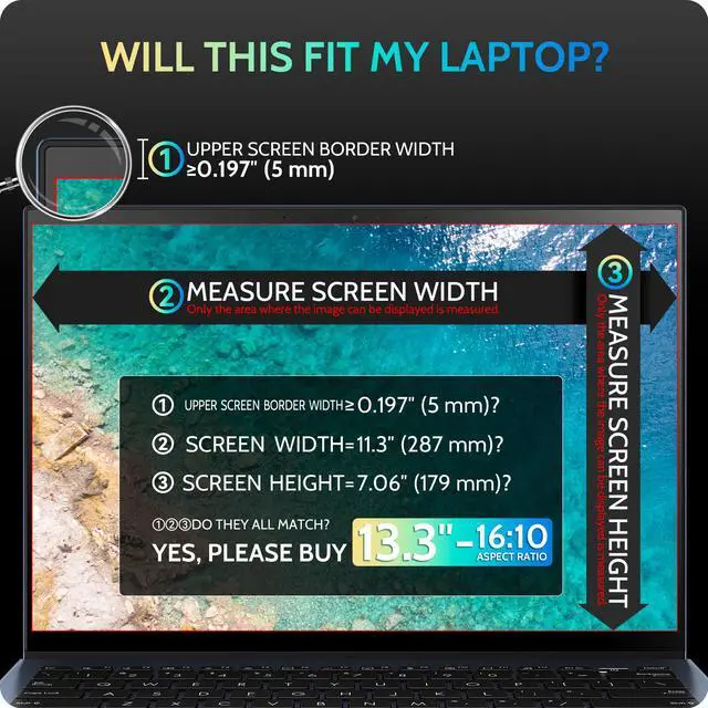 Alt view image 4 of 5 - Peslv Magnetic Laptop Privacy Screen 13.4 & 13.3 inch for 16:10 Computer Monitor, 13" Removable Anti Glare Protector Blue Light Filter Shield Compatible with Lenovo Hp Dell Acer Asus Thinkpad Envy Xps