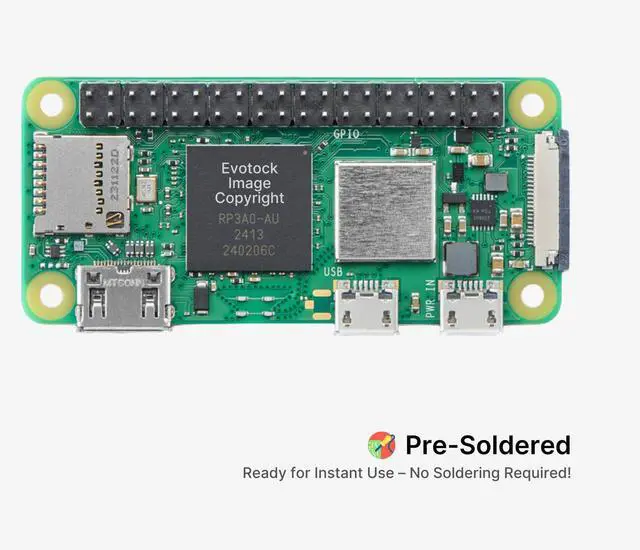 Alt view image 2 of 5 - Pi Zero 2 WH - Pre Soldered Header, Quad-Core 1GHz CPU, 512MB RAM, Wi-Fi & Bluetooth, Mini HDMI, Micro USB, 40 GPIO, CSI Camera Port, 2023 Edition