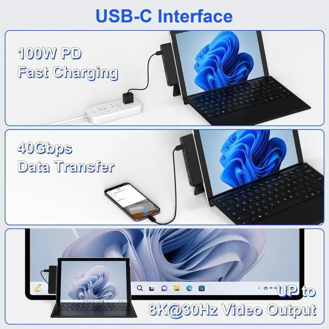 Alt view image 5 of 5 - Surface Pro 11/10/9 Accessories Docking Station & Adapter - 7-in-1 USB-C Hub for Dual Monitor, with 4K HDMI, USB C Thunderbolt 4 (8K@30Hz/40Gbps/100W PD), 2 USB 3.0, SD/TF Card Reader & 3.5mm Audio