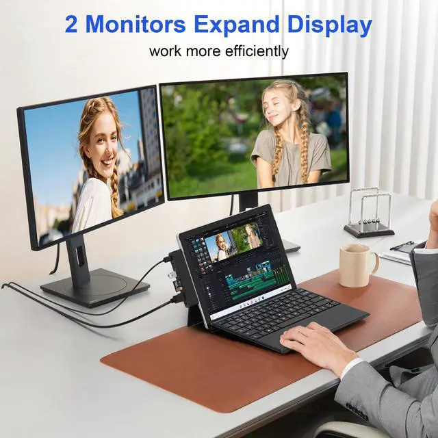 Alt view image 3 of 5 - Surface Pro 11/10/9 Accessories Docking Station & Adapter - 7-in-1 USB-C Hub for Dual Monitor, with 4K HDMI, USB C Thunderbolt 4 (8K@30Hz/40Gbps/100W PD), 2 USB 3.0, SD/TF Card Reader & 3.5mm Audio