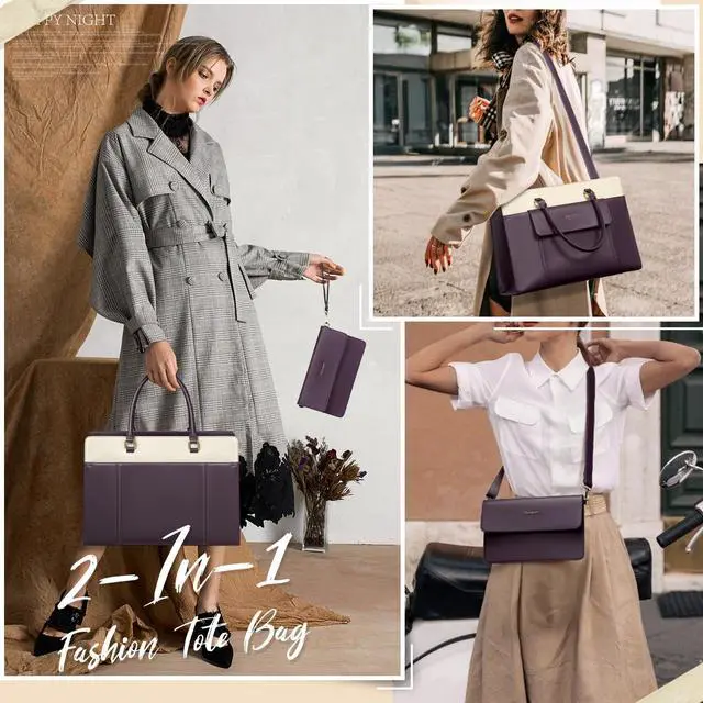 Alt view image 2 of 5 - RAINSMORE Laptop Bag for Women 15.6 inch Leather Laptop Tote Bag Large Computer Bags Waterproof Business Office Work Bags Briefcase with Satchel Purse 2pcs Set, Purple