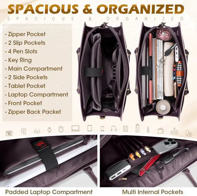 Alt view image 3 of 5 - RAINSMORE Laptop Bag for Women 15.6 inch Leather Laptop Tote Bag Large Computer Bags Waterproof Business Office Work Bags Briefcase with Satchel Purse 2pcs Set, Purple