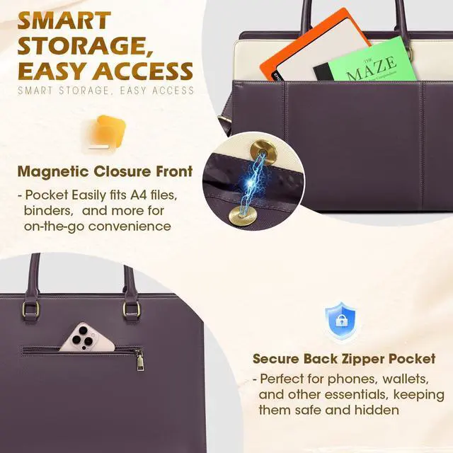 Alt view image 5 of 5 - RAINSMORE Laptop Bag for Women 15.6 inch Leather Laptop Tote Bag Large Computer Bags Waterproof Business Office Work Bags Briefcase with Satchel Purse 2pcs Set, Purple