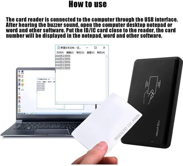 Alt view image 2 of 5 - Riversmerge ID RFID Reader for TK4100/EM4100/EM4200 Card USB Keyboard Emulation Compatible with Windows/Android/Liunx System + 5pcs Card