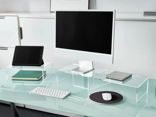 Alt view image 3 of 5 - Red Co. Set of 3 Modern Clear Acrylic Desktop Monitor Stand Risers, 14.7" x 9" x 4"