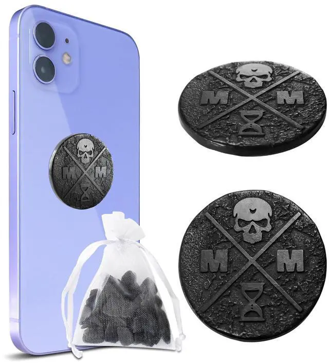 Main image of 2 Pcs Shungite Sticker for Cell Phone + Raw Shungite Stones Set - 30 mm/1.18 inch Shungite Plate for Laptop Computer Memento Mori