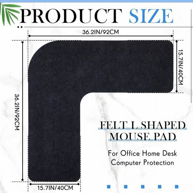 Alt view image 2 of 5 - Relaxweex Felt l Shaped Mouse Pad 36.2" x 15.7" Corner Desk Pad Dark Gray Large Felt Mouse Pad and Keyboard Mat l Shaped Desk Mat Desk Protector Mat for Office Home Desk Computer Protection