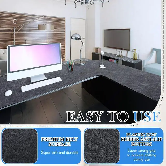 Alt view image 3 of 5 - Relaxweex Felt l Shaped Mouse Pad 36.2" x 15.7" Corner Desk Pad Dark Gray Large Felt Mouse Pad and Keyboard Mat l Shaped Desk Mat Desk Protector Mat for Office Home Desk Computer Protection