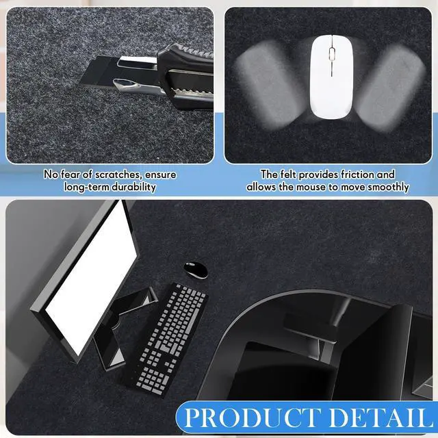 Alt view image 4 of 5 - Relaxweex Felt l Shaped Mouse Pad 36.2" x 15.7" Corner Desk Pad Dark Gray Large Felt Mouse Pad and Keyboard Mat l Shaped Desk Mat Desk Protector Mat for Office Home Desk Computer Protection