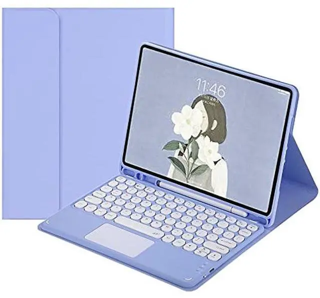 Main image of HENGHUI Touch Keyboard Case for Galaxy Tab S6 Lite 10.4 inch 2024/2022/2020 Keyboard Case with Touchpad Detachable Keyboard Cute Round Key Color Keyboard Cover (Purple)
