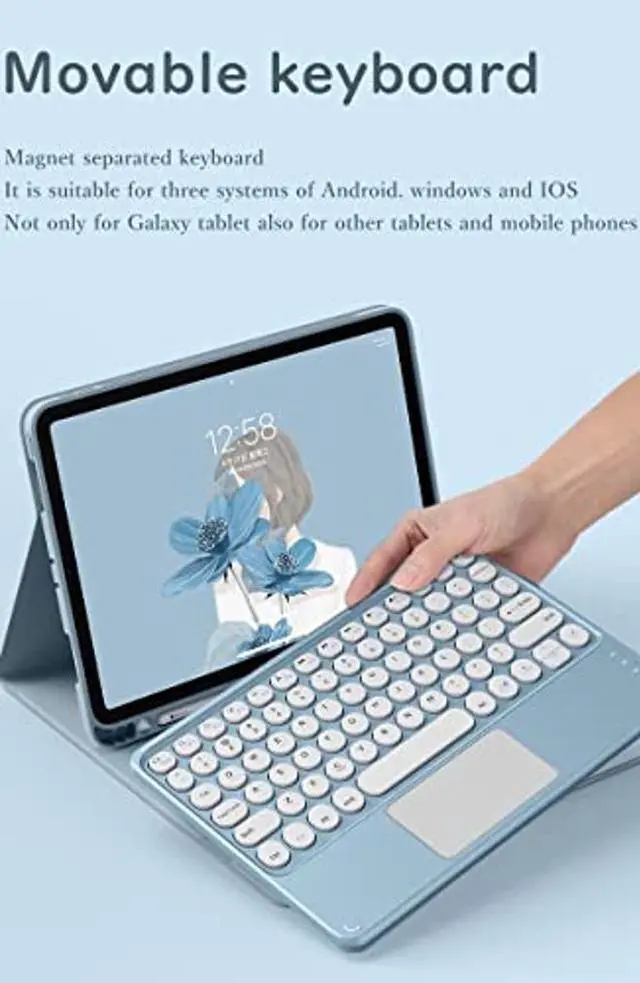 Alt view image 4 of 5 - HENGHUI Touch Keyboard Case for Galaxy Tab S6 Lite 10.4 inch 2024/2022/2020 Keyboard Case with Touchpad Detachable Keyboard Cute Round Key Color Keyboard Cover (Purple)