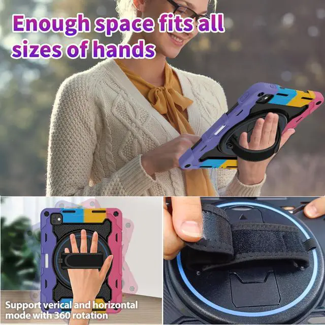 Alt view image 3 of 5 - ROSROME for 2024 iPad Pro 11 Inch Case M4 5th Generation for Kids (Model A2836, A2837, A3006) with HD Screen Protector, Shoulder Strap, 360 Stand, Hand Strap, Pen Holder|15ft Drop Protection|