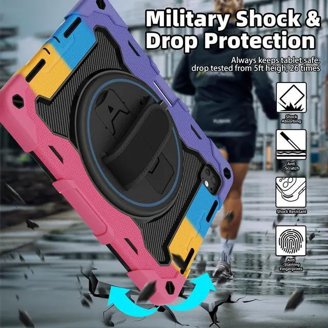 Alt view image 5 of 5 - ROSROME for 2024 iPad Pro 11 Inch Case M4 5th Generation for Kids (Model A2836, A2837, A3006) with HD Screen Protector, Shoulder Strap, 360 Stand, Hand Strap, Pen Holder|15ft Drop Protection|