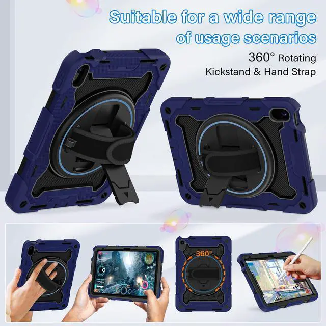 Alt view image 2 of 5 - ROSROME Case for iPad A16 11th Generation 11 Inch 2025, iPad 10th Generation Case 10.9" for Kids with Screen Protector, 360 Kickstand Hand Strap, Shoulder Strap, Heavy Duty Shockproof Drop Protection