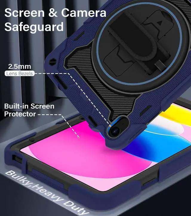 Alt view image 5 of 5 - ROSROME Case for iPad A16 11th Generation 11 Inch 2025, iPad 10th Generation Case 10.9" for Kids with Screen Protector, 360 Kickstand Hand Strap, Shoulder Strap, Heavy Duty Shockproof Drop Protection