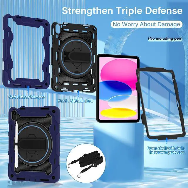 Alt view image 4 of 5 - ROSROME Case for iPad A16 11th Generation 11 Inch 2025, iPad 10th Generation Case 10.9" for Kids with Screen Protector, 360 Kickstand Hand Strap, Shoulder Strap, Heavy Duty Shockproof Drop Protection