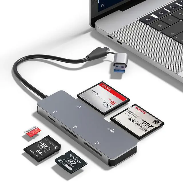 Main image of CFast Card Reader, USB 3.0 USB C CFast 2.0 Card Reader, 5Gbps Aluminum CFast Memory Card Adapter for Lexar, Transcend, Sony Card, Read 5 Cards Simultaneously for CFast/CF/SD/TF/XD Card