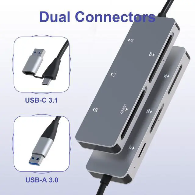 Alt view image 5 of 5 - CFast Card Reader, USB 3.0 USB C CFast 2.0 Card Reader, 5Gbps Aluminum CFast Memory Card Adapter for Lexar, Transcend, Sony Card, Read 5 Cards Simultaneously for CFast/CF/SD/TF/XD Card
