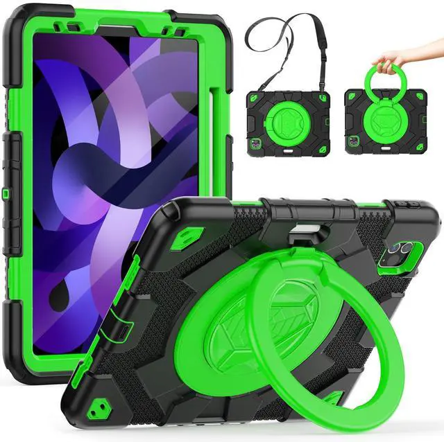Main image of SCSVPN Kids Case for iPad Air 5th/4th Generation 10.9-inch 2022/2020, iPad Pro 11'' 4th/3rd/2nd/1st Gen 2022 2021 2020 2018 Protection Case with Pen Holder, Stand, Handle, Shoulder Strap, Black Green