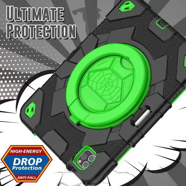 Alt view image 3 of 5 - SCSVPN Kids Case for iPad Air 5th/4th Generation 10.9-inch 2022/2020, iPad Pro 11'' 4th/3rd/2nd/1st Gen 2022 2021 2020 2018 Protection Case with Pen Holder, Stand, Handle, Shoulder Strap, Black Green