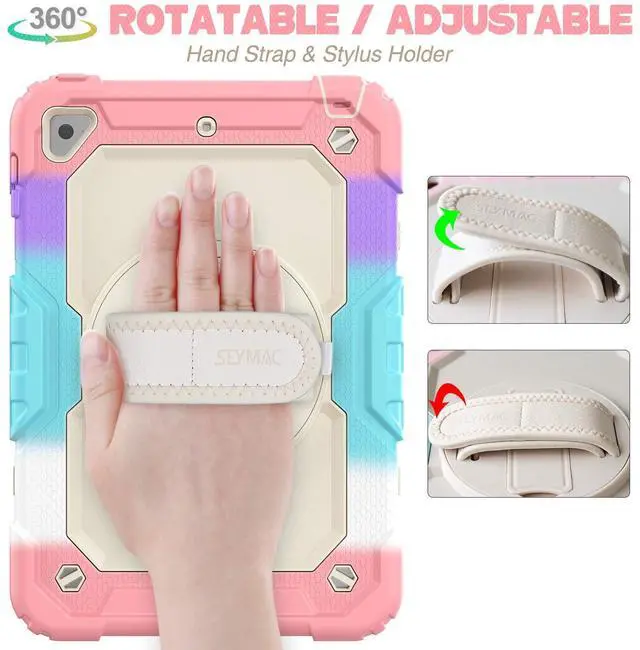 Alt view image 2 of 5 - SEYMAC stock Case for iPad Mini 5/4 with Screen Protector Pencil Holder [360 Rotating Hand Strap] & Stand, Drop-Proof Case for iPad Mini 5th/4th Generation 7.9 inch (Yellowish+Rose)