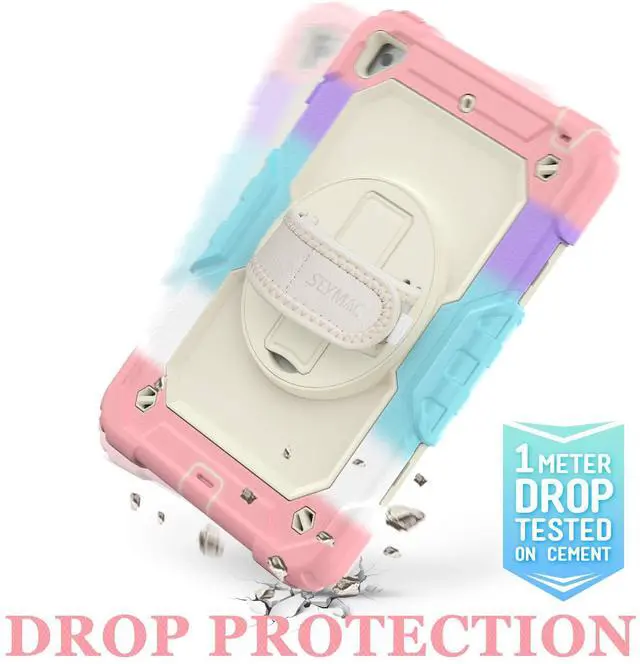 Alt view image 3 of 5 - SEYMAC stock Case for iPad Mini 5/4 with Screen Protector Pencil Holder [360 Rotating Hand Strap] & Stand, Drop-Proof Case for iPad Mini 5th/4th Generation 7.9 inch (Yellowish+Rose)