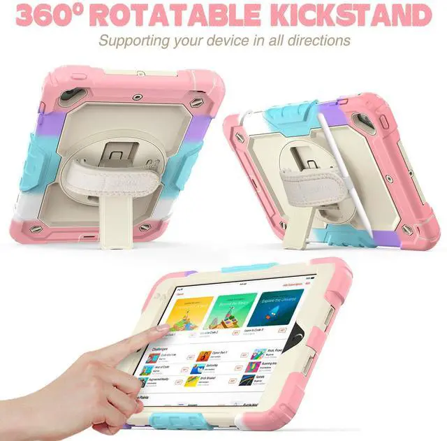 Alt view image 5 of 5 - SEYMAC stock Case for iPad Mini 5/4 with Screen Protector Pencil Holder [360 Rotating Hand Strap] & Stand, Drop-Proof Case for iPad Mini 5th/4th Generation 7.9 inch (Yellowish+Rose)