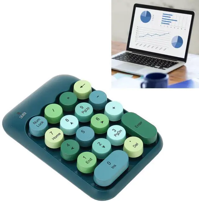 Alt view image 5 of 5 - Retro Color 2.4GHz Numeric Keypad with USB Receiver for Laptop, Portable 18 Keys Wireless Number Pads Round Keycaps Auto Sleep Accounting Numpad Compatible with OS X (Dark Green Color)