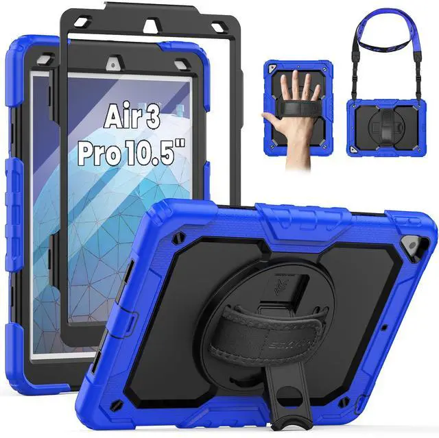 Main image of SEYMAC for iPad Air 3/ Pro 10.5 inch Case, Heavy Duty Full-Body Shockproof Protective Case with Screen Protector, 360deg Rotating Stand, Hand/Shoulder Strap for iPad Air 3rd Gen, Blue
