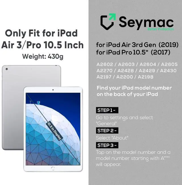 Alt view image 2 of 5 - SEYMAC for iPad Air 3/ Pro 10.5 inch Case, Heavy Duty Full-Body Shockproof Protective Case with Screen Protector, 360deg Rotating Stand, Hand/Shoulder Strap for iPad Air 3rd Gen, Blue