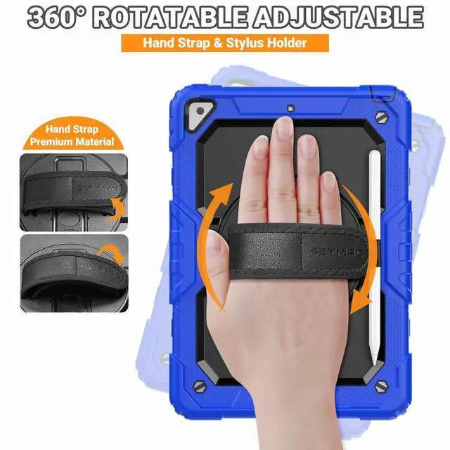 Alt view image 3 of 5 - SEYMAC for iPad Air 3/ Pro 10.5 inch Case, Heavy Duty Full-Body Shockproof Protective Case with Screen Protector, 360deg Rotating Stand, Hand/Shoulder Strap for iPad Air 3rd Gen, Blue
