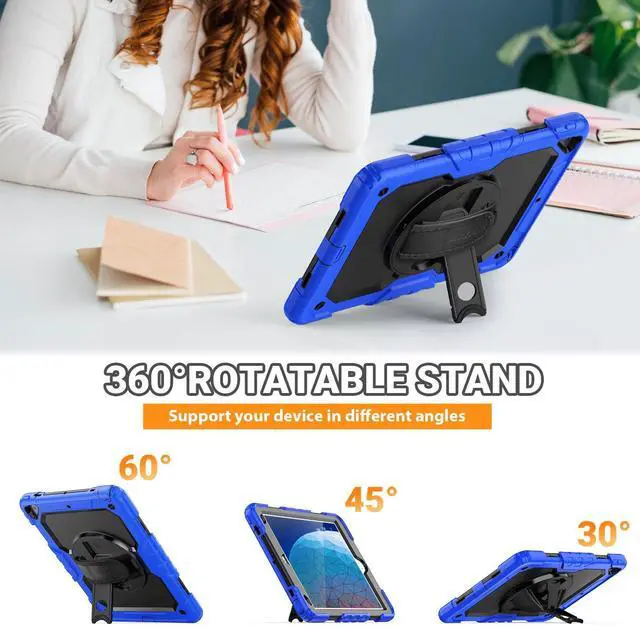 Alt view image 4 of 5 - SEYMAC for iPad Air 3/ Pro 10.5 inch Case, Heavy Duty Full-Body Shockproof Protective Case with Screen Protector, 360deg Rotating Stand, Hand/Shoulder Strap for iPad Air 3rd Gen, Blue
