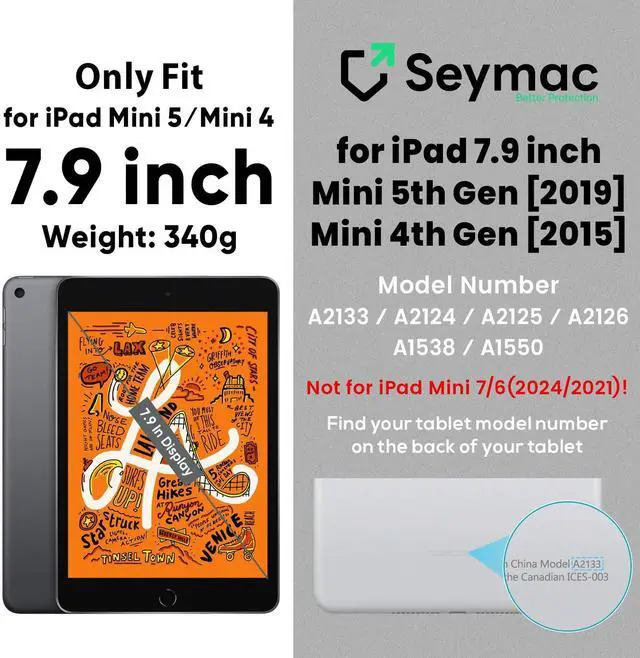 Alt view image 2 of 5 - SEYMAC for iPad Mini 5/ Mini 4 Case 7.9 Inch, Sturdy Heavy Duty Shockproof Full-Body Protective Case with Screen Protector, Rotating Stand, Hand/Shoulder Strap for iPad Mini 5th/4th Gen, Camo/Purple