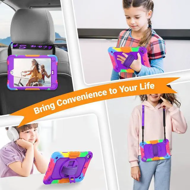 Alt view image 5 of 5 - SEYMAC for iPad Mini 5/ Mini 4 Case 7.9 Inch, Sturdy Heavy Duty Shockproof Full-Body Protective Case with Screen Protector, Rotating Stand, Hand/Shoulder Strap for iPad Mini 5th/4th Gen, Camo/Purple