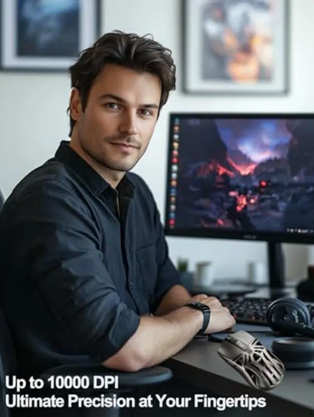 Alt view image 2 of 5 - Wireless Gaming Mouse,10000 DPI Digital Screen Lightweight Programmable Silent Tri-Mode Bluetooth/2.4G/USB-C Wired Ergonomic Gamer Mouse with Side Buttons for PC Laptop Computer Mac Gift,RGB Light