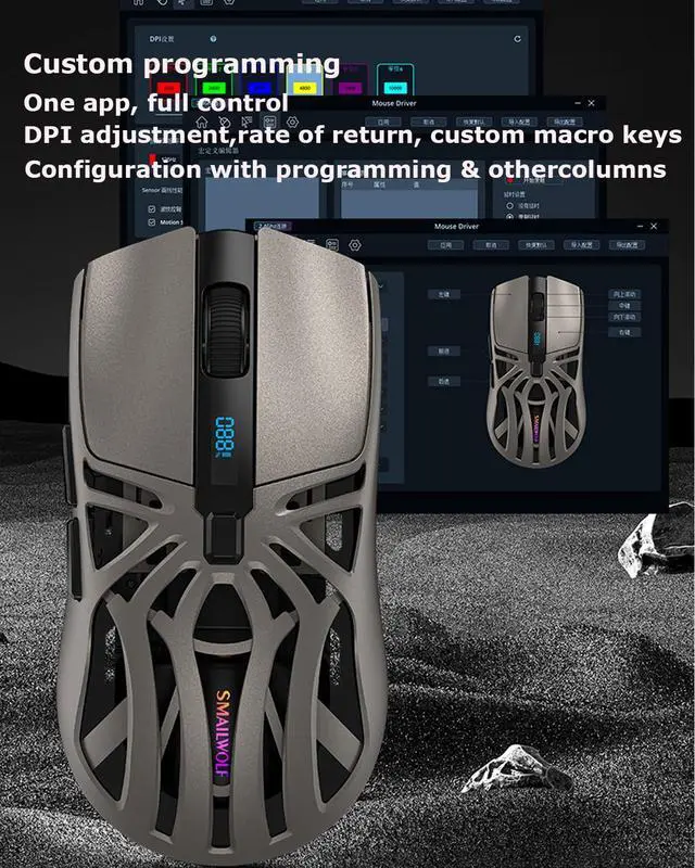 Alt view image 3 of 5 - Wireless Gaming Mouse,10000 DPI Digital Screen Lightweight Programmable Silent Tri-Mode Bluetooth/2.4G/USB-C Wired Ergonomic Gamer Mouse with Side Buttons for PC Laptop Computer Mac Gift,RGB Light