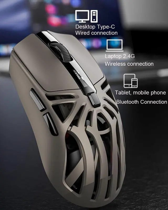 Alt view image 4 of 5 - Wireless Gaming Mouse,10000 DPI Digital Screen Lightweight Programmable Silent Tri-Mode Bluetooth/2.4G/USB-C Wired Ergonomic Gamer Mouse with Side Buttons for PC Laptop Computer Mac Gift,RGB Light