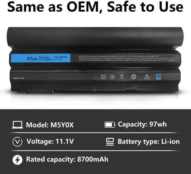 Alt view image 2 of 5 - 97Wh M5Y0X 9-Cell Laptop Battery for Dell Latitude E6420 E6430 E6440 E6520 E6530 E6540 E5420 E5430 E5520 E5530 Inspiron 4420 5420 5425 7420 7520 N4420 N4720 N5420 M421R M521R 2P2MJ NHXVW 71R31