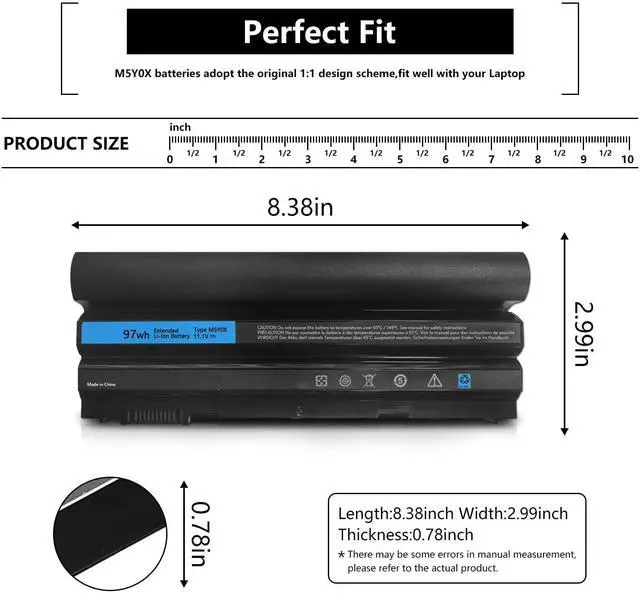 Alt view image 5 of 5 - 97Wh M5Y0X 9-Cell Laptop Battery for Dell Latitude E6420 E6430 E6440 E6520 E6530 E6540 E5420 E5430 E5520 E5530 Inspiron 4420 5420 5425 7420 7520 N4420 N4720 N5420 M421R M521R 2P2MJ NHXVW 71R31