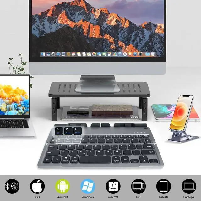 Alt view image 2 of 5 - QUZZZRING Foldable Keyboard with Universal Stand,Bluetooth Keyboard for iPhone for iPad for Mac for Android for Windows for iOS,Holder for Any Brand Any Size Phone&Folding Screen Phone&Tablet(Gray)