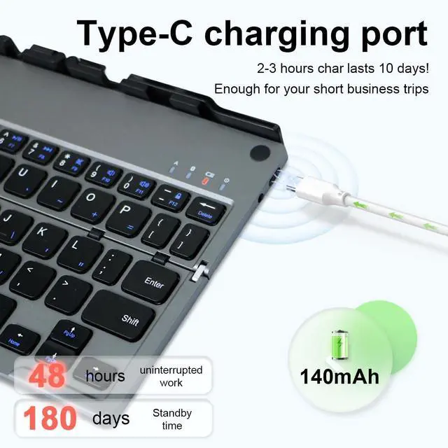 Alt view image 3 of 5 - QUZZZRING Foldable Keyboard with Universal Stand,Bluetooth Keyboard for iPhone for iPad for Mac for Android for Windows for iOS,Holder for Any Brand Any Size Phone&Folding Screen Phone&Tablet(Gray)