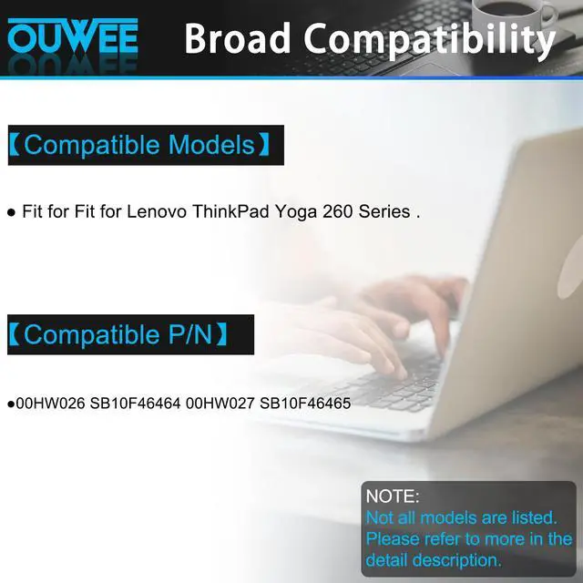 Alt view image 3 of 5 - OUWEE 00HW027 Laptop Battery Compatible with Lenovo ThinkPad Yoga 260 Series Notebook 00HW026 SB10F46464 SB10F46465 15.2V 44Wh 2895mAh