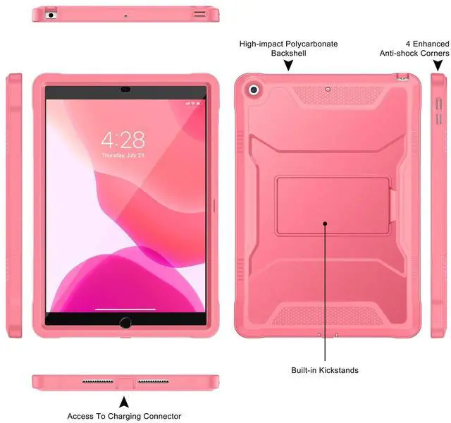 Alt view image 3 of 5 - Soke Case for iPad 9th/8th/7th Generation 10.2-Inch (2021/2020/2019 Release), with Built-in Screen Protector and Kickstand, Rugged Full Body Protective Cover for Apple iPad 10.2 Inch - Watermelon Red