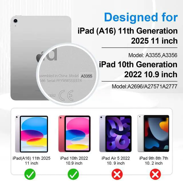 Alt view image 2 of 5 - SUPFIVES Case for iPad (A16) 11th/10th Generation 2022/2025, Full-Body Drop Protection Cover for iPad 10th Gen 10.9/11 inch with Screen Protector, 360deg Rotate Stand, Shoulder Strap, Pencil Holder