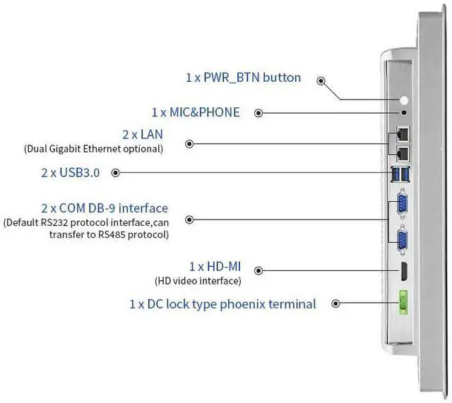 Alt view image 3 of 5 - SunKol 12.1 inch Industrial Embedded Panel PC, 10 Point Capacitive Industrial Touch Screen Panel Computer, 2xUSB3.0,HDMI,2xRS232,2xLAN (I3-7100U, 8GB RAM 128GB SSD)