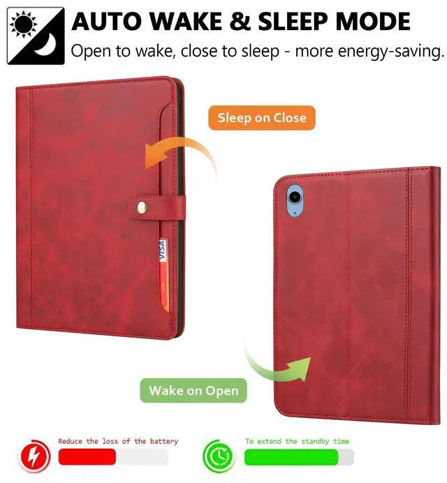 Alt view image 2 of 5 - Folio Case for iPad (A16) 11" 2025 / iPad 10th Generation 2022, TECHCIRCLE Vegan Leather Folding Stand [Pencil Holder] Soft TPU Back Shell Protective Smart Cover with Card Slots & Pockets, Red