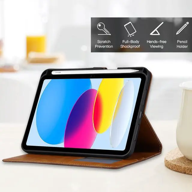 Alt view image 4 of 5 - Folio Case for iPad (A16) 11" 2025 / iPad 10th Generation 2022, TECHCIRCLE Vegan Leather Folding Stand [Pencil Holder] Soft TPU Back Shell Protective Smart Cover with Card Slots & Pockets, Red