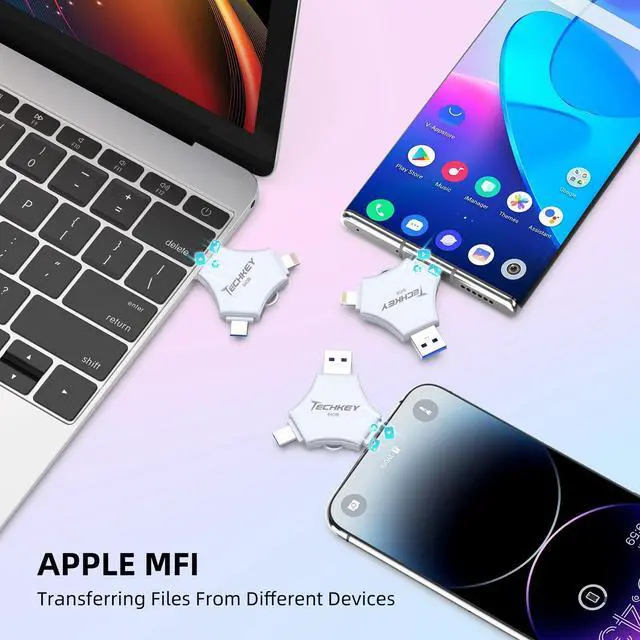 Alt view image 5 of 5 - MFi Certified USB 3.0 Flash Drive 64GB for iPhone, 3in1 External Memory Photo Keeper Storage Stick for Picture/Video/Data Saver/Backup, High Speed Thumb/Jump/Hard Drives for iPhone/iPad/Android/PC