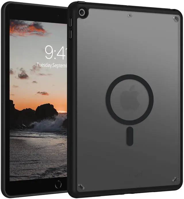 Main image of Telaso Magnetic for iPad 9th Generation/iPad 8th Generation/iPad 7th Generation Case, iPad 10.2 inch 2021/2020/2019 Translucent Matte Back Soft TPU Bumper Military Grade Protective Case, Black