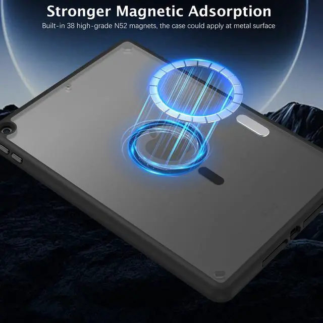 Alt view image 3 of 5 - Telaso Magnetic for iPad 9th Generation/iPad 8th Generation/iPad 7th Generation Case, iPad 10.2 inch 2021/2020/2019 Translucent Matte Back Soft TPU Bumper Military Grade Protective Case, Black